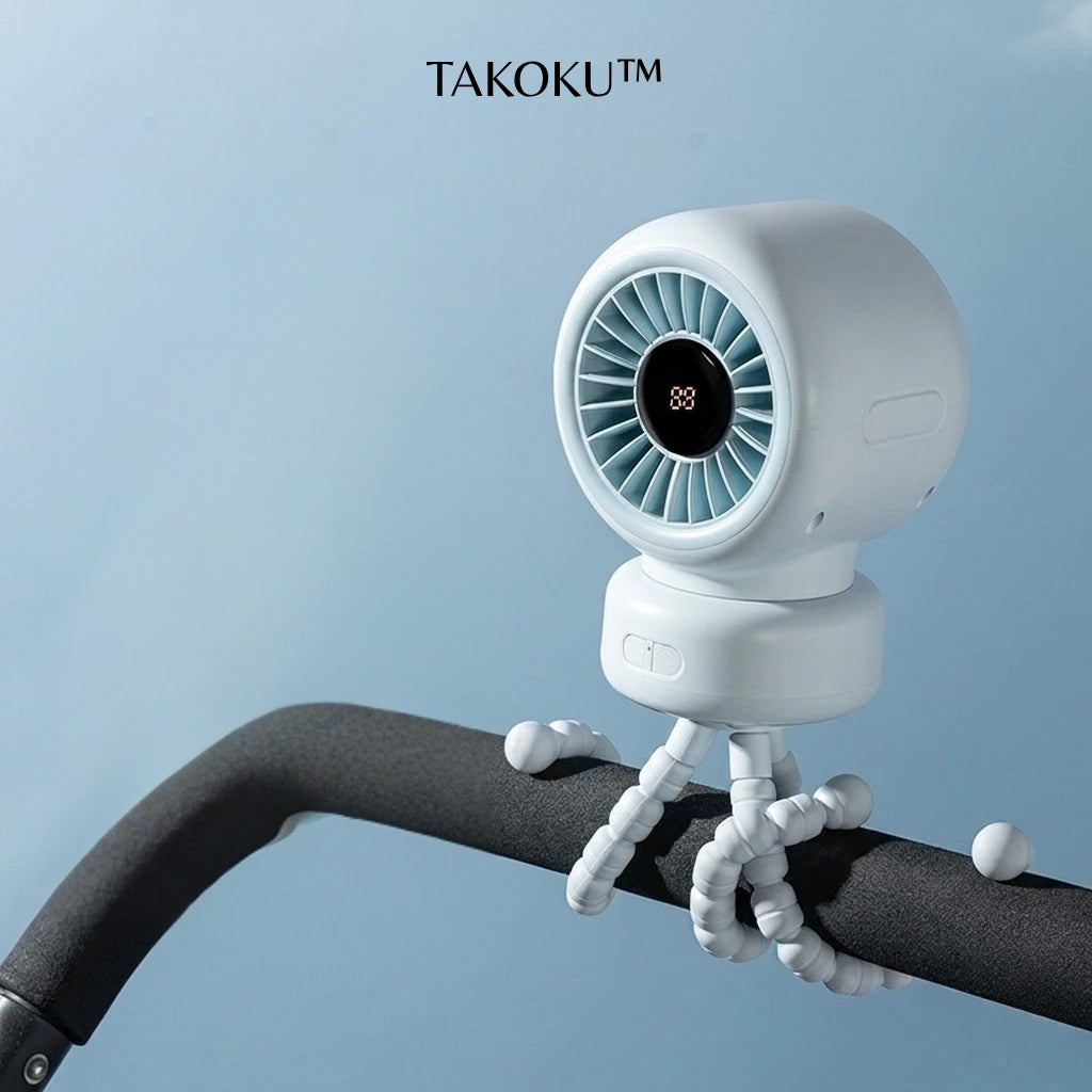 TAKOKU™ どこでも涼しい、多機能タコ足ファン ベビーカー・デスク・自転車・アウトドア対応｜自動首振り・13時間バッテリー・USB-C充電