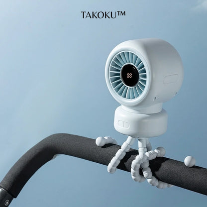 TAKOKU™ どこでも涼しい、多機能タコ足ファン ベビーカー・デスク・自転車・アウトドア対応｜自動首振り・13時間バッテリー・USB-C充電