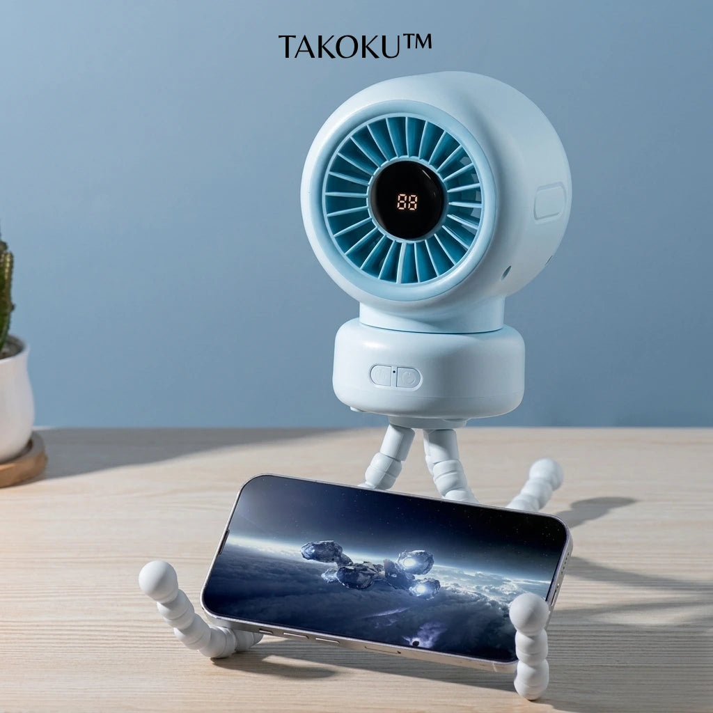 TAKOKU™ どこでも涼しい、多機能タコ足ファン ベビーカー・デスク・自転車・アウトドア対応｜自動首振り・13時間バッテリー・USB-C充電