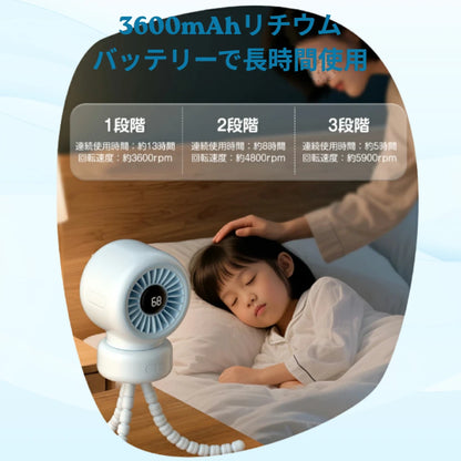 TAKOKU™ どこでも涼しい、多機能タコ足ファン ベビーカー・デスク・自転車・アウトドア対応｜自動首振り・13時間バッテリー・USB-C充電